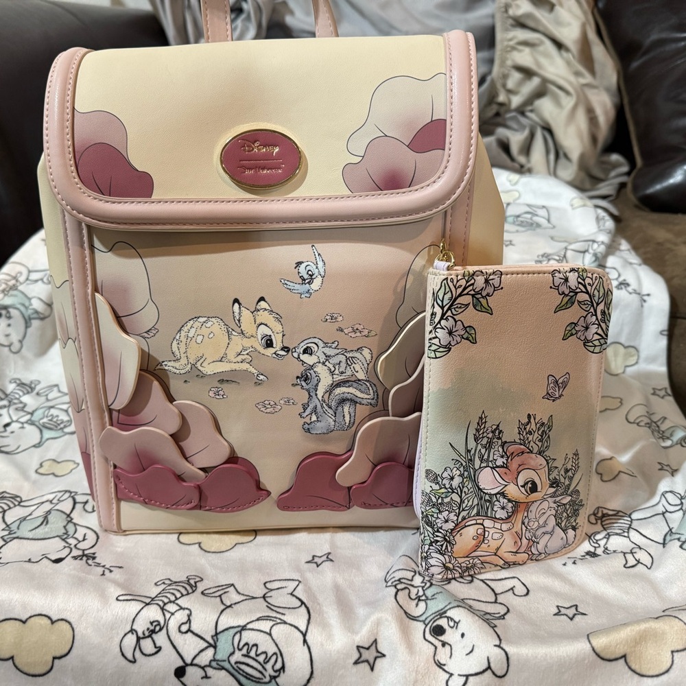 Disney Cream and Pink Backpack and Wallet Set